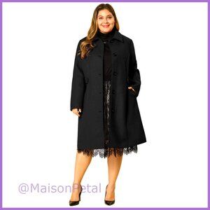Plus Size Longline Pea Coat with Belt and Raglan Sleeves